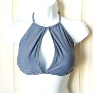 Gray keyhole peek a boo halter tie bikini club top